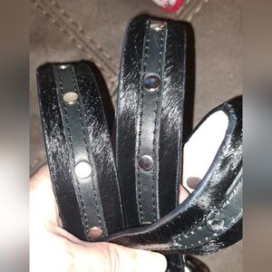 LEATHER BELT BLACK CALF  HAIR STUDS SILVER Tone Cowgirl Rodeo Size 36-38
